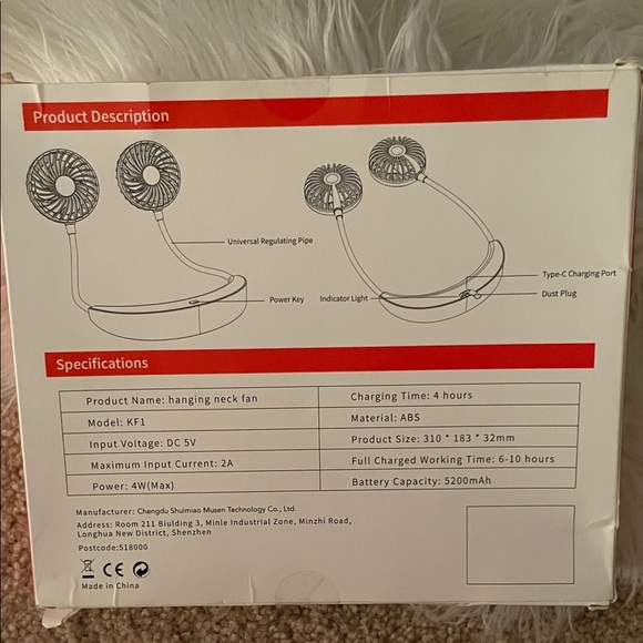 SMMUSEN Red Hanging Neck Fan - Picture 2 of 2